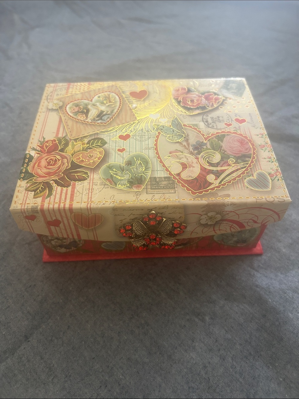 Punch Studio Victorian Style Keepsake Box With Red Rhinestones+Magnetic Closure